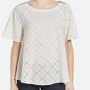 Madewell White Lattice Eyelet Top Blouse